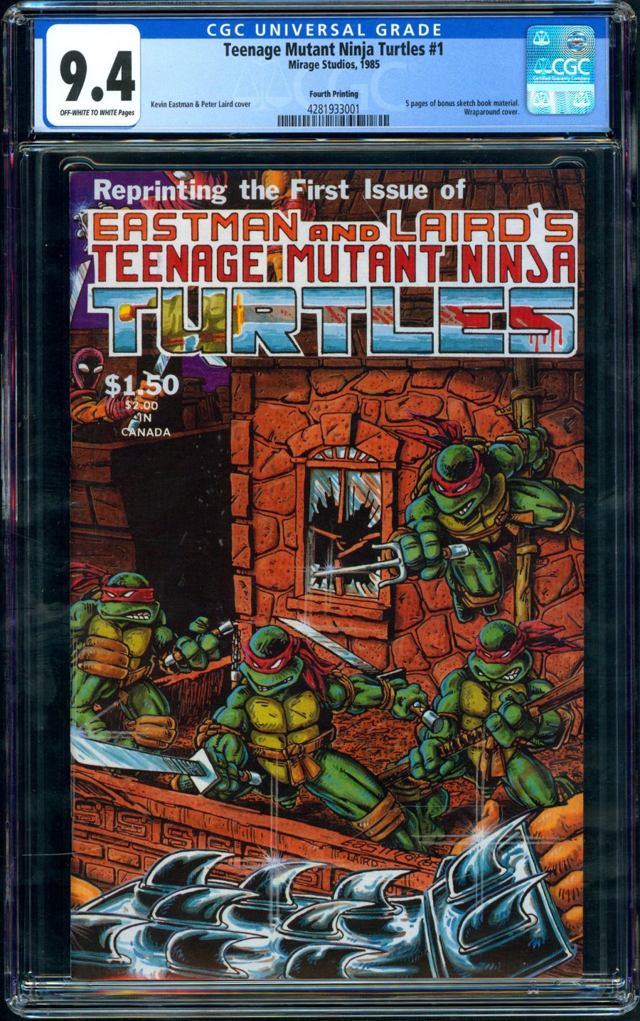 TEENAGE MUTANT NINJA TURTLES #4 CGC 9.4 WHITE PAGES