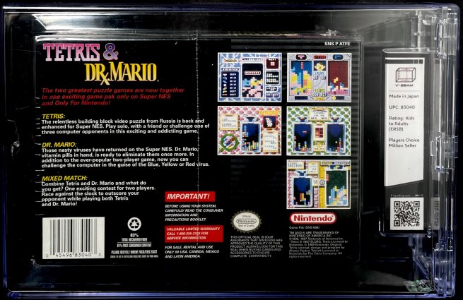 ComicConnect - TETRIS & DR. MARIO PLAYERS CHOICE(SNES) Video Game -  Player1Grading NM: 